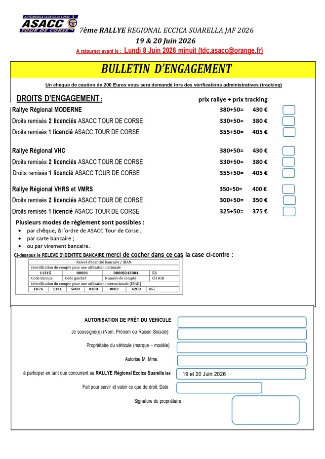 Bulletin d'engagement 2026 Bulletin d'engagement 2026