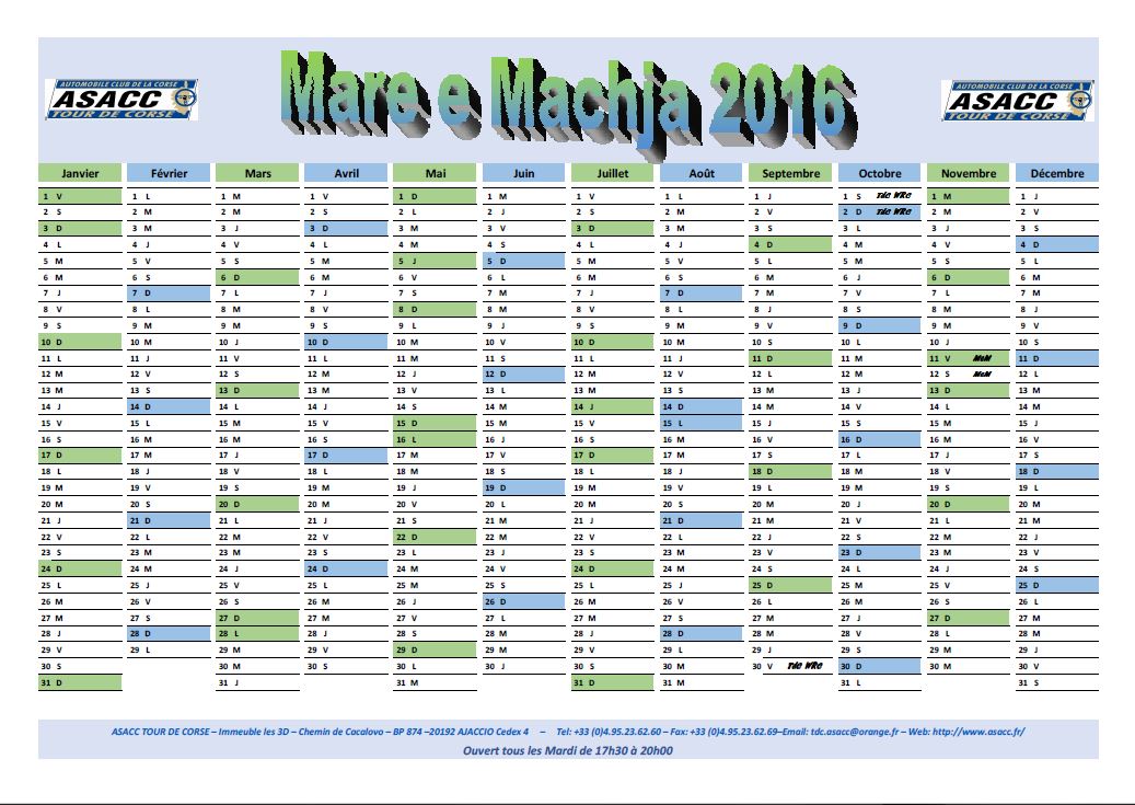 Calendrier Mare e Machja 2016