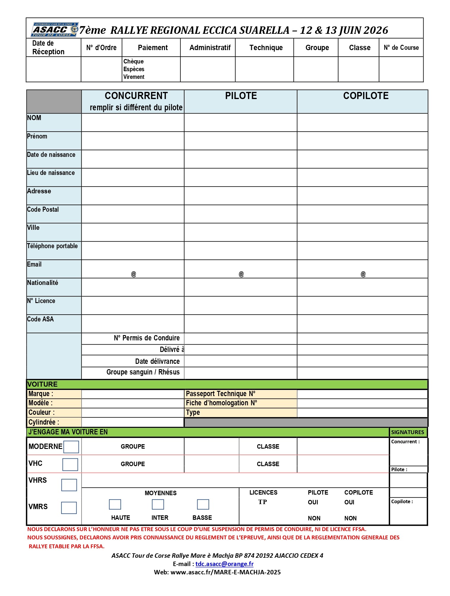 Bulletin d'engagement 2026